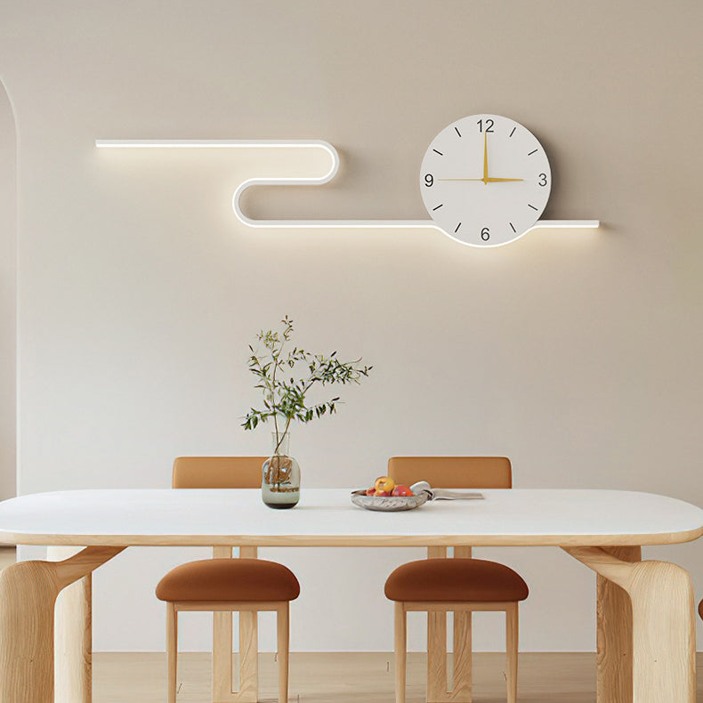 Long Curve Clock Iron Wall Lamp