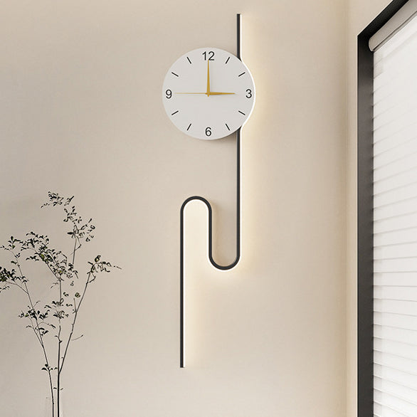Long Curve Clock Iron Wall Lamp