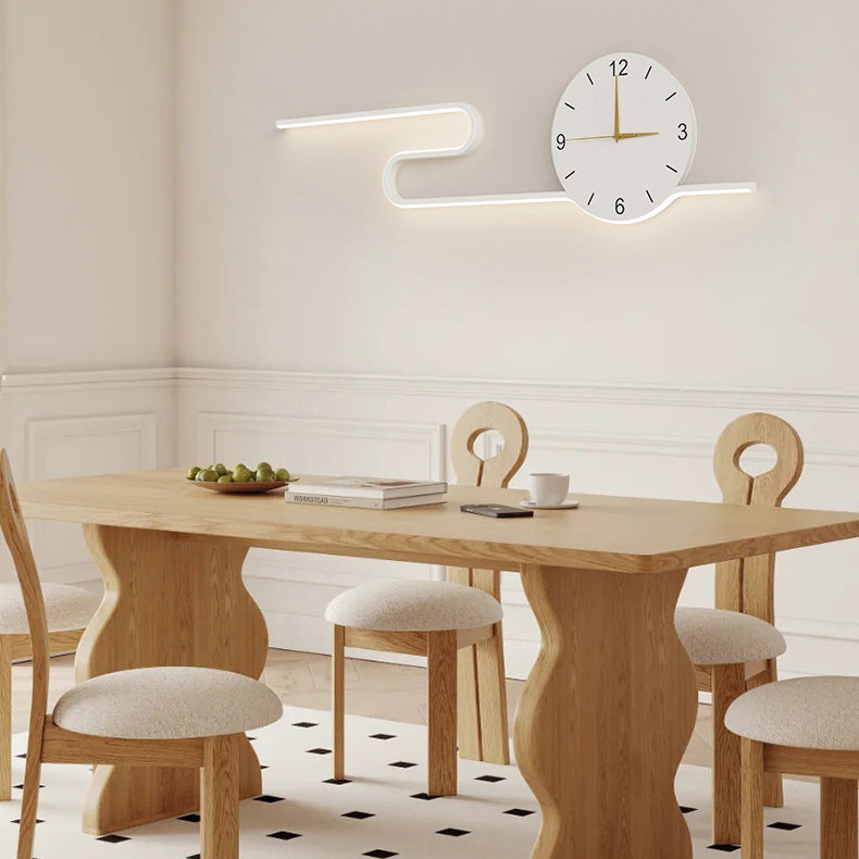 Long Curve Clock Iron Wall Lamp