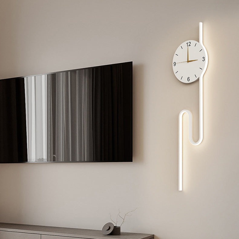 Long Curve Clock Iron Wall Lamp