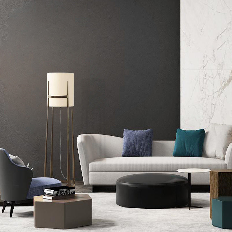 Cylinder Fabric Lampshade Iron Floor Lamp