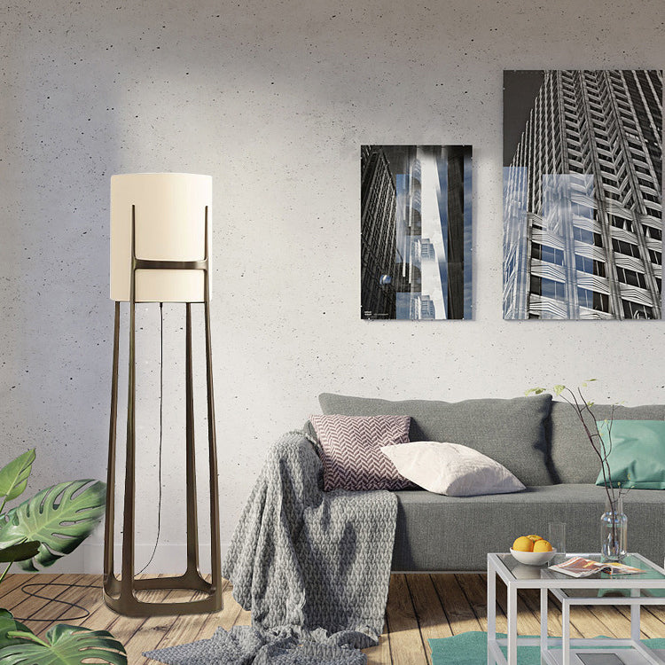 Cylinder Fabric Lampshade Iron Floor Lamp
