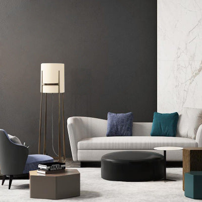 Cylinder Fabric Lampshade Iron Floor Lamp