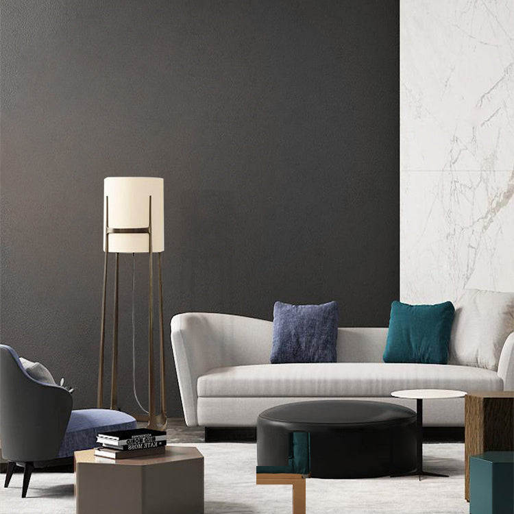 Cylinder Fabric Lampshade Iron Floor Lamp