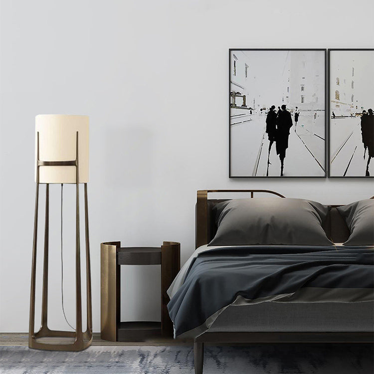 Cylinder Fabric Lampshade Iron Floor Lamp