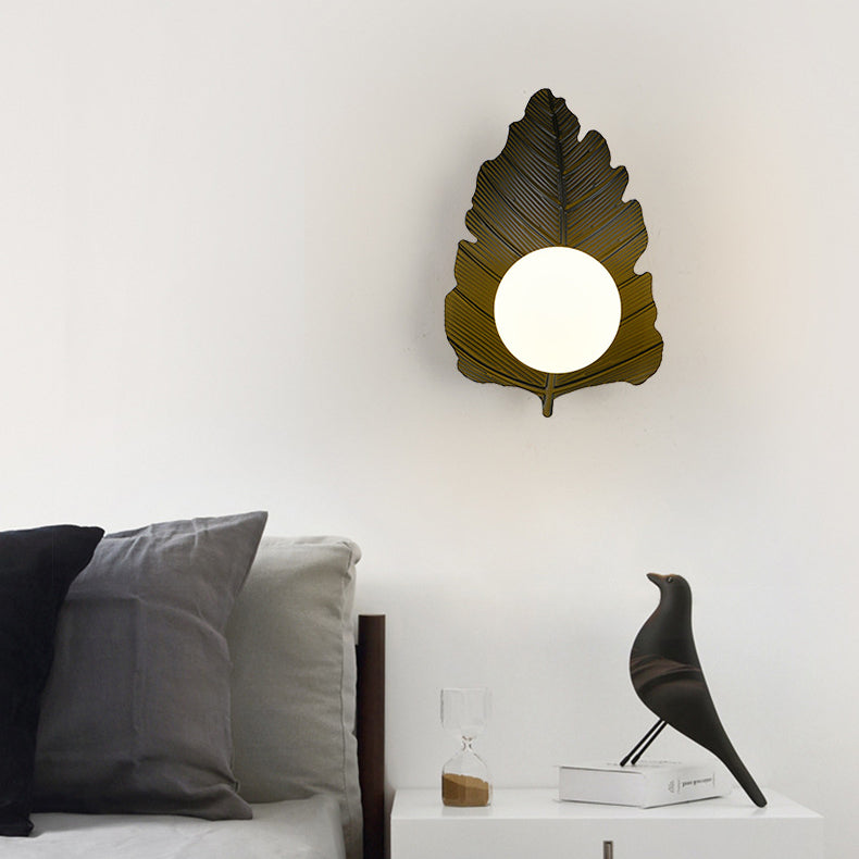 Iron Leaf Glass Orb Wall Lamp