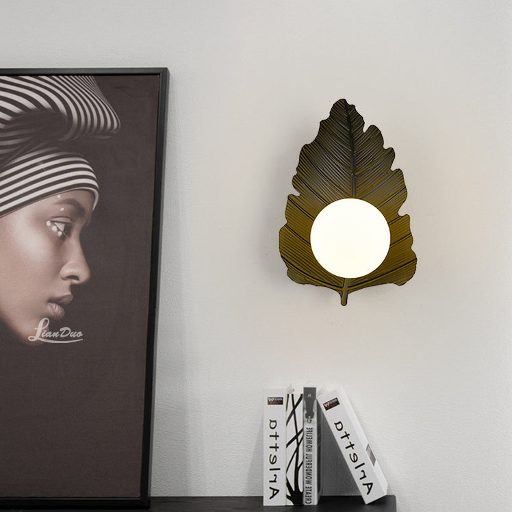 Iron Leaf Glass Orb Wall Lamp