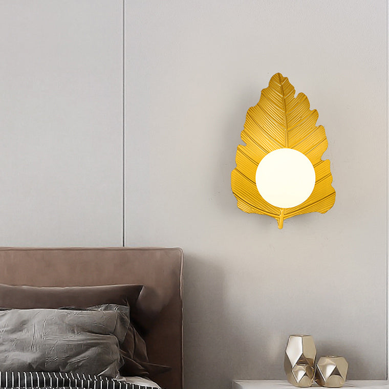 Iron Leaf Glass Orb Wall Lamp