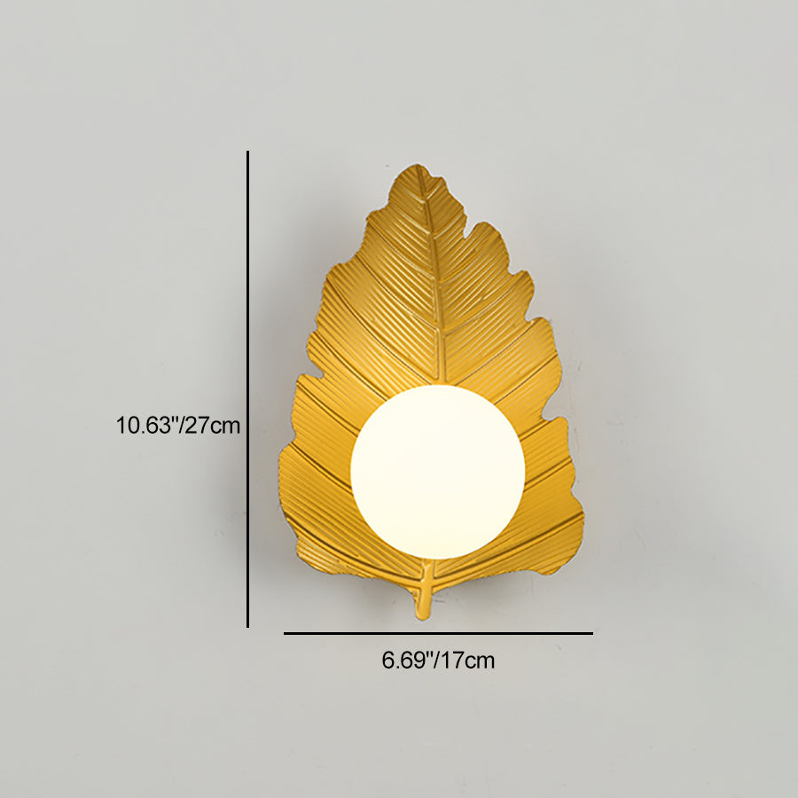 Iron Leaf Glass Orb Wall Lamp