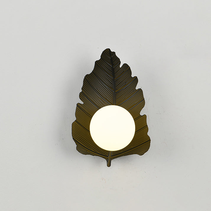 Iron Leaf Glass Orb Wall Lamp