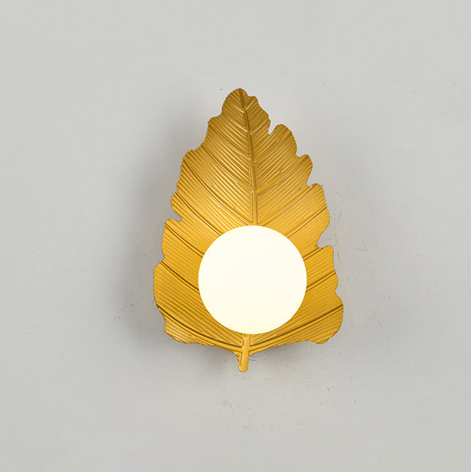 Iron Leaf Glass Orb Wall Lamp