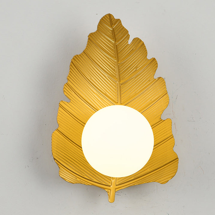 Iron Leaf Glass Orb Wall Lamp