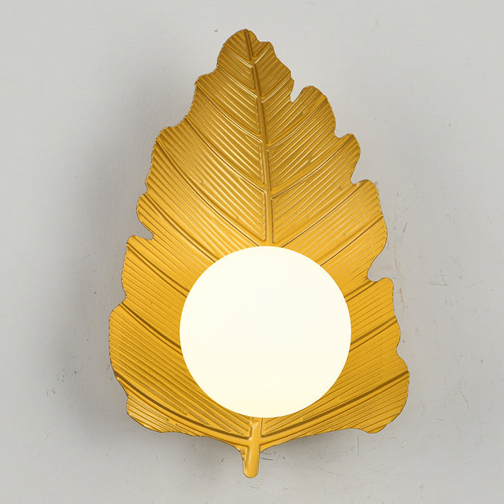 Iron Leaf Glass Orb Wall Lamp