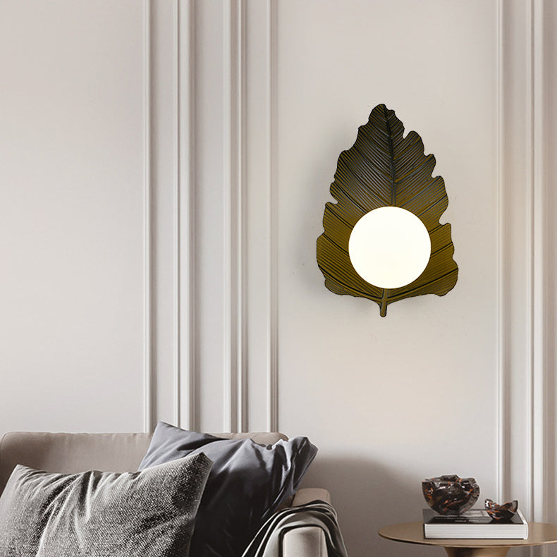 Iron Leaf Glass Orb Wall Lamp