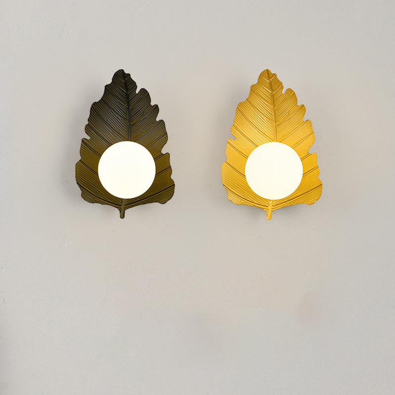 Iron Leaf Glass Orb Wall Lamp