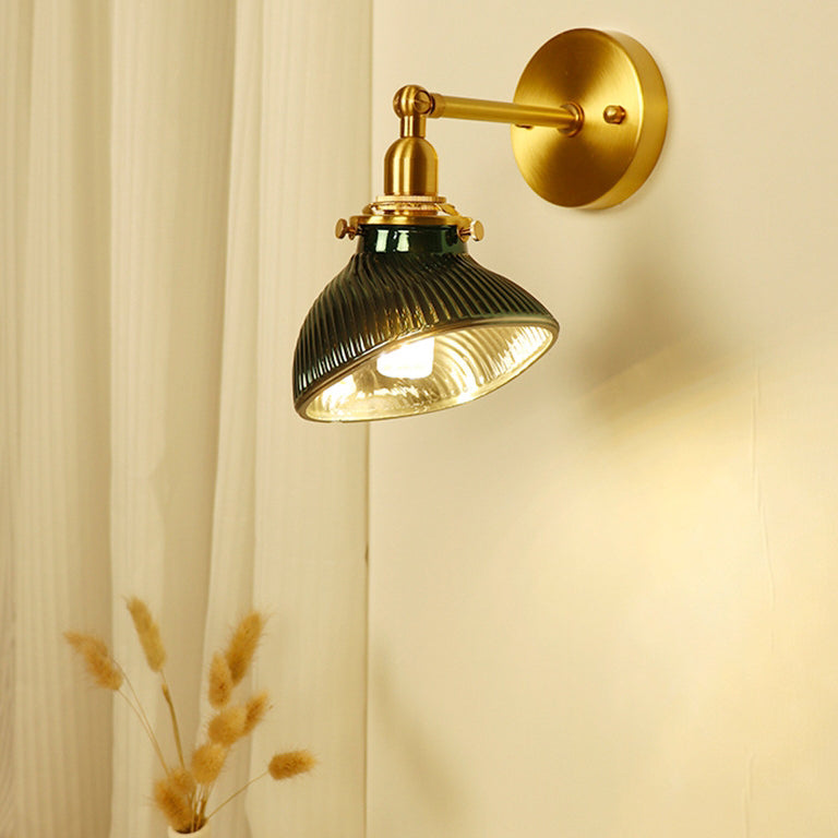 Brass Glass Lampshade Living Wall Lamp