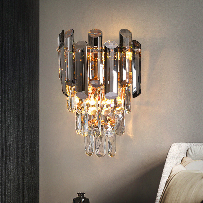 Crystal Stainless Steel Lampshade 2-Light Wall Lamp