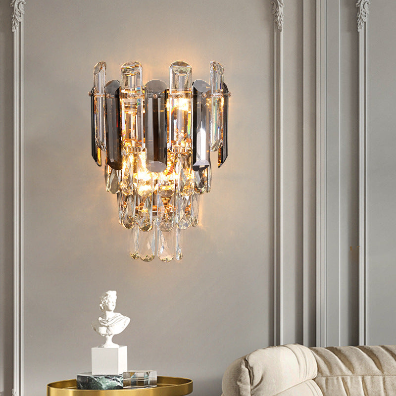 Crystal Stainless Steel Lampshade 2-Light Wall Lamp