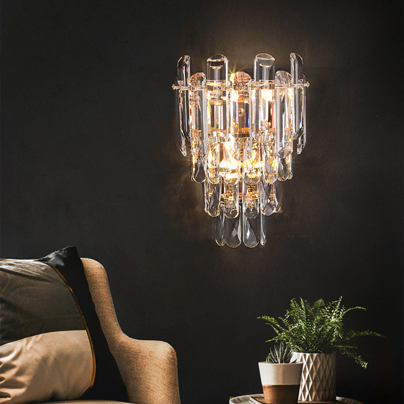 Crystal Stainless Steel Lampshade 2-Light Wall Lamp