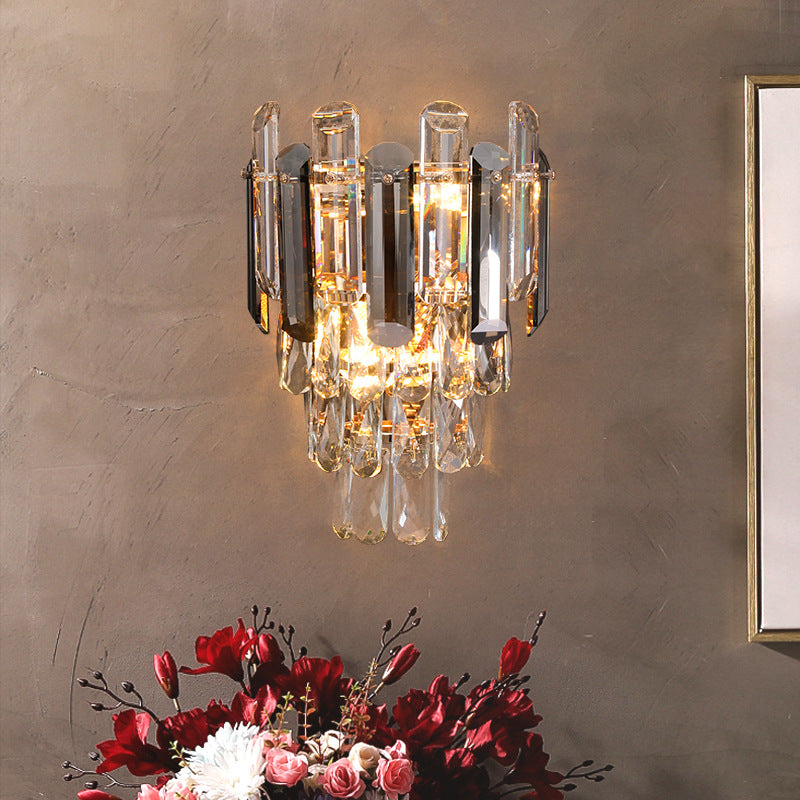 Crystal Stainless Steel Lampshade 2-Light Wall Lamp