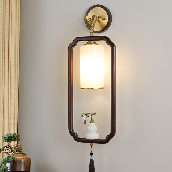 Polygonal Copper Frame Cylindrical Wall Lamp