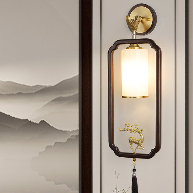 Polygonal Copper Frame Cylindrical Wall Lamp