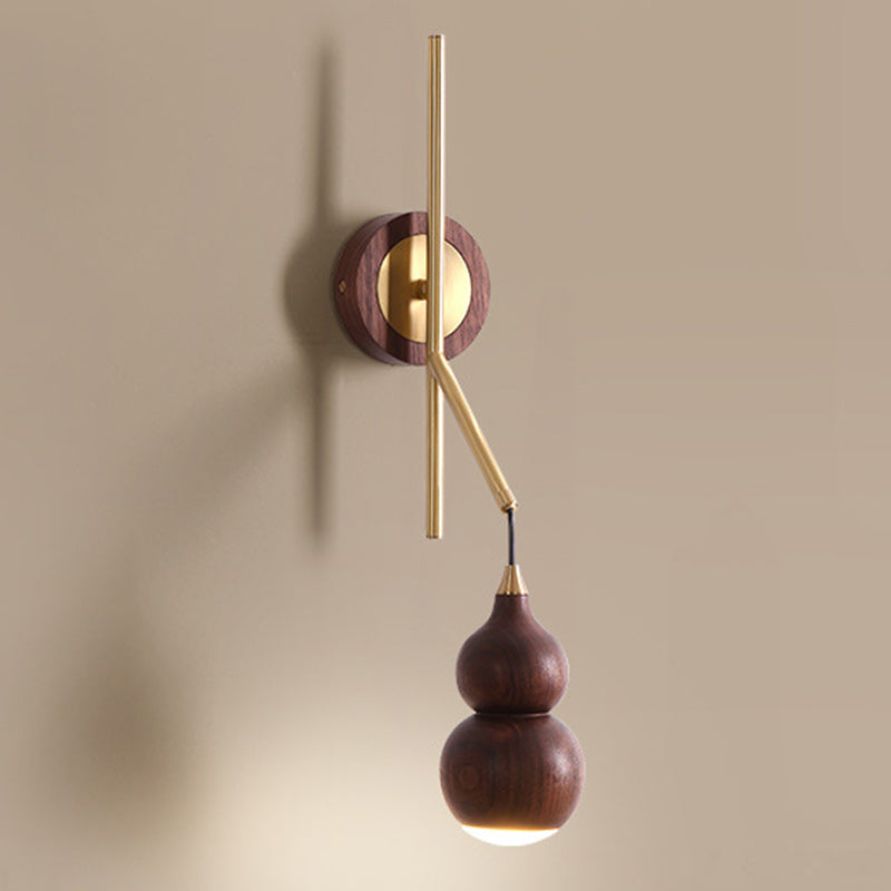 Gourd Copper Walnut Lampshade Wall Lamp
