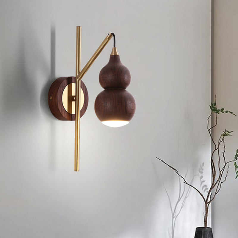 Gourd Copper Walnut Lampshade Wall Lamp