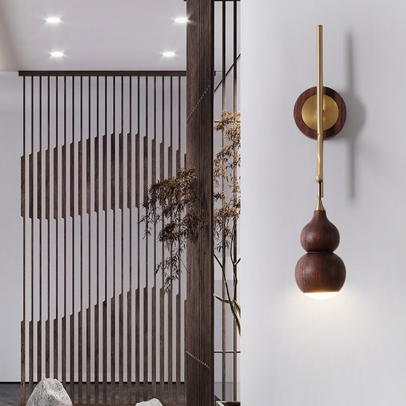 Gourd Copper Walnut Lampshade Wall Lamp