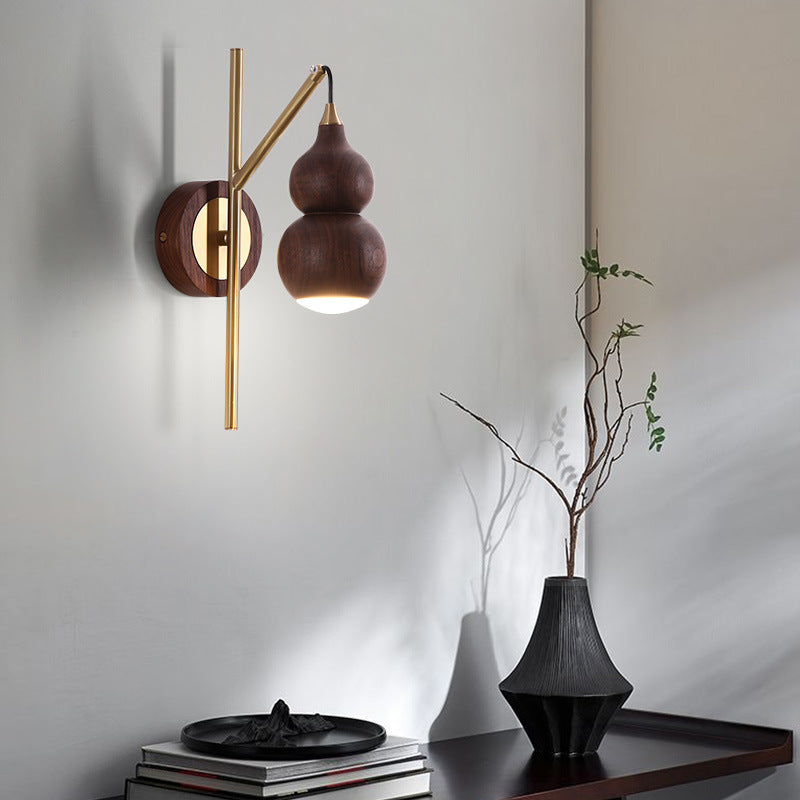 Gourd Copper Walnut Lampshade Wall Lamp