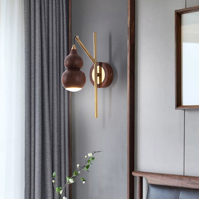 Gourd Copper Walnut Lampshade Wall Lamp