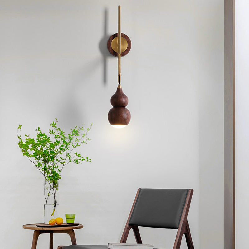 Gourd Copper Walnut Lampshade Wall Lamp