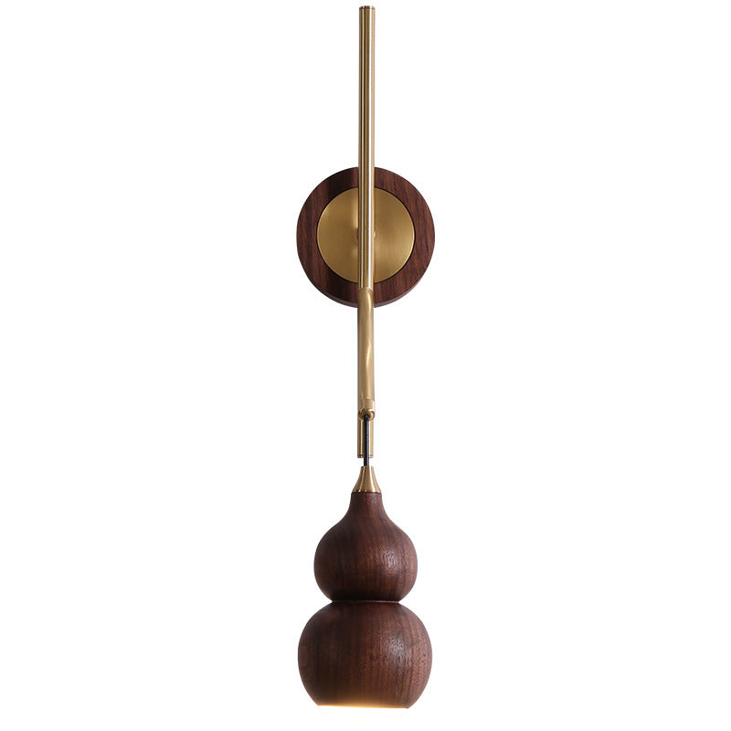 Gourd Copper Walnut Lampshade Wall Lamp