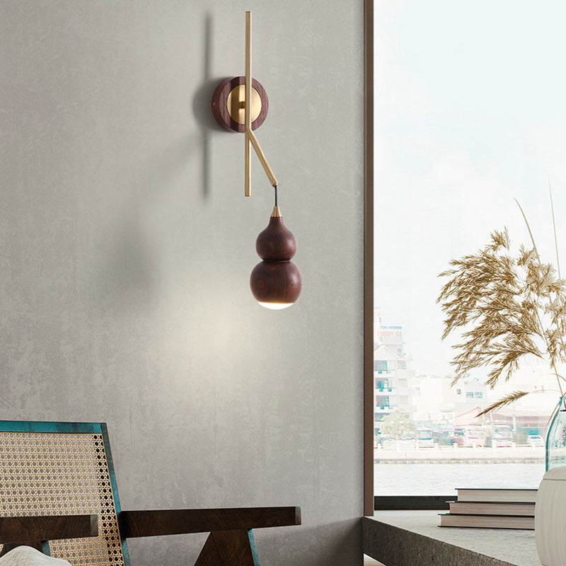 Gourd Copper Walnut Lampshade Wall Lamp