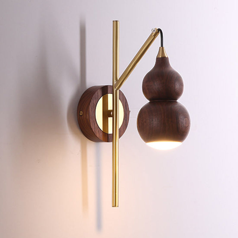 Gourd Copper Walnut Lampshade Wall Lamp