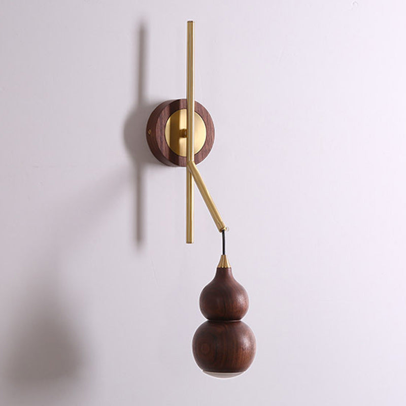 Gourd Copper Walnut Lampshade Wall Lamp