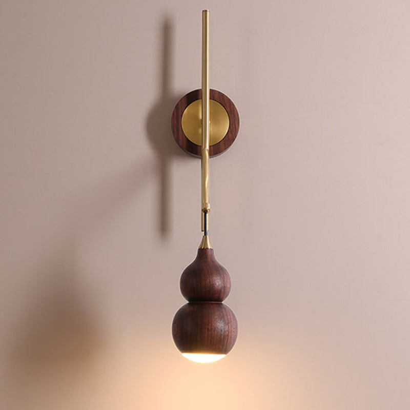 Gourd Copper Walnut Lampshade Wall Lamp