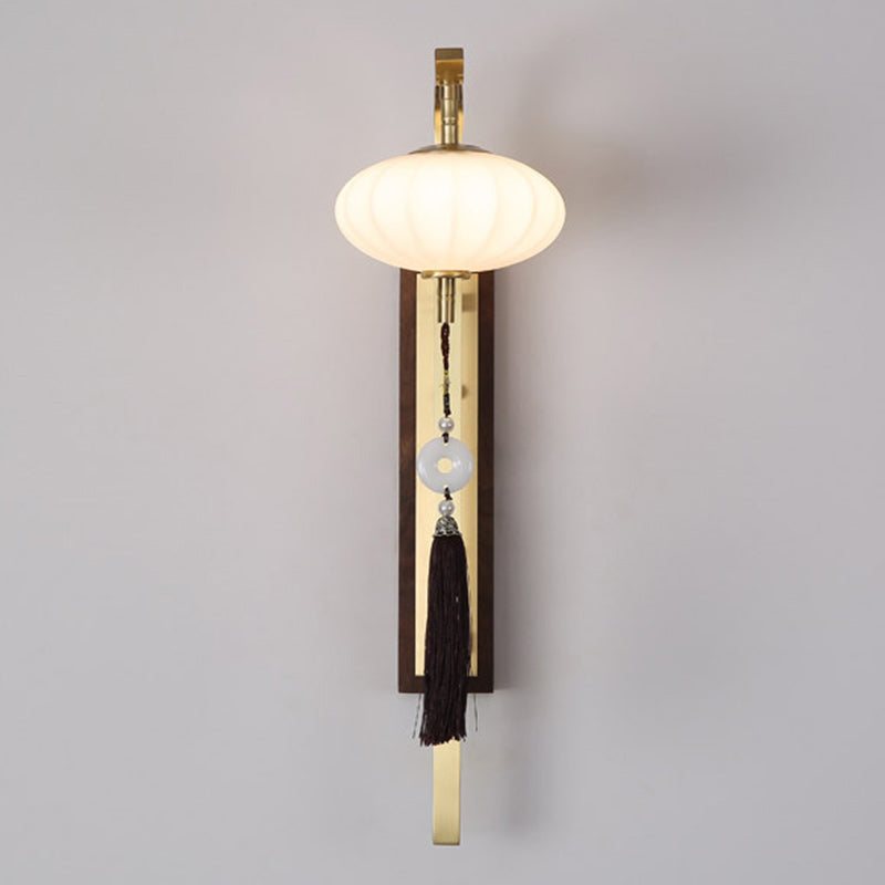 Oval Lantern Copper Walnut Wall Lamp