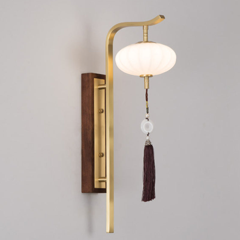 Oval Lantern Copper Walnut Wall Lamp
