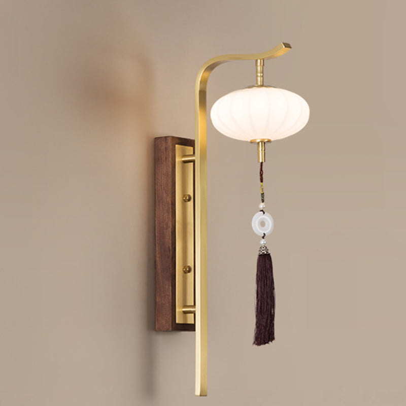 Oval Lantern Copper Walnut Wall Lamp
