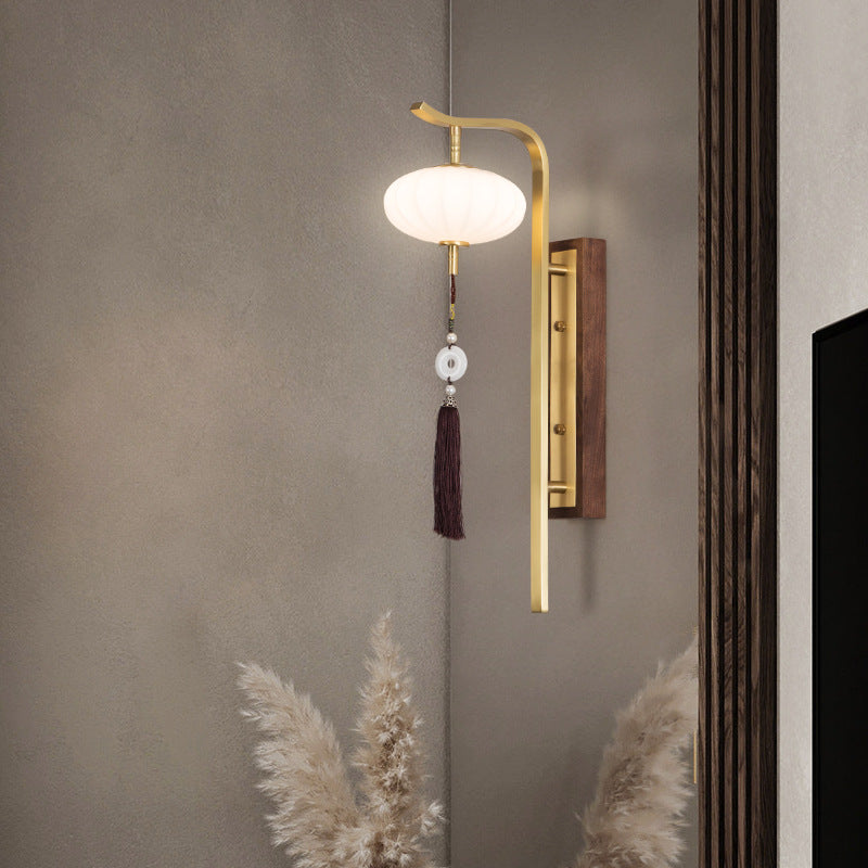 Oval Lantern Copper Walnut Wall Lamp