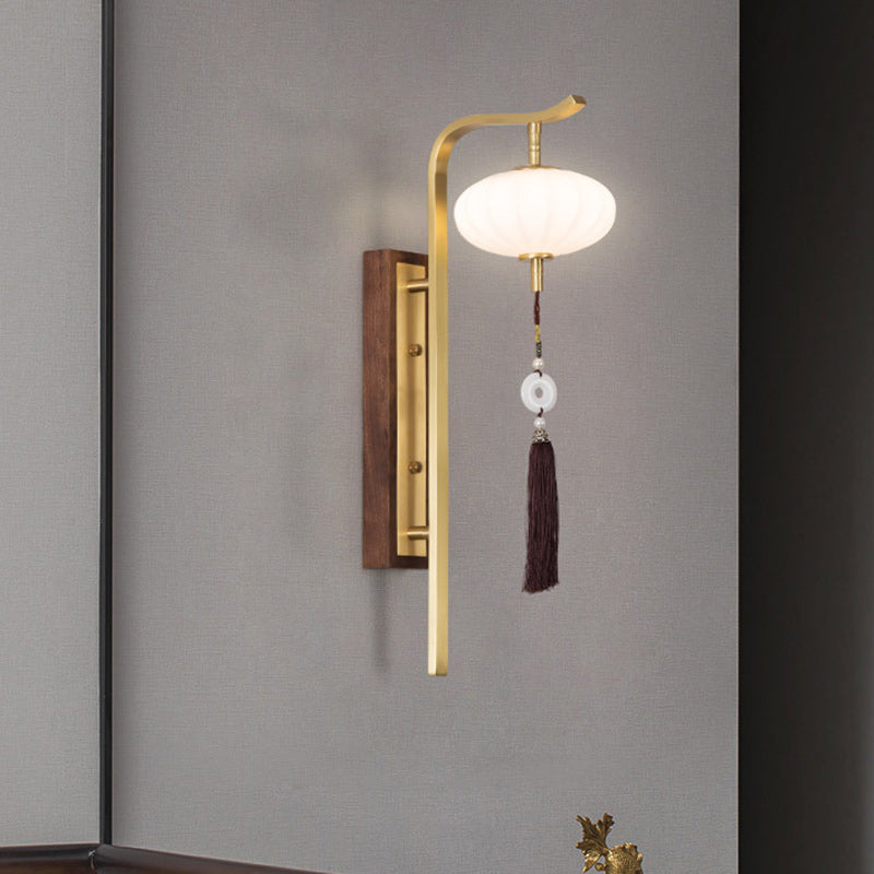 Oval Lantern Copper Walnut Wall Lamp