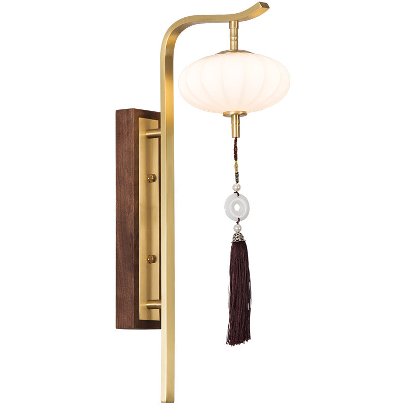 Oval Lantern Copper Walnut Wall Lamp
