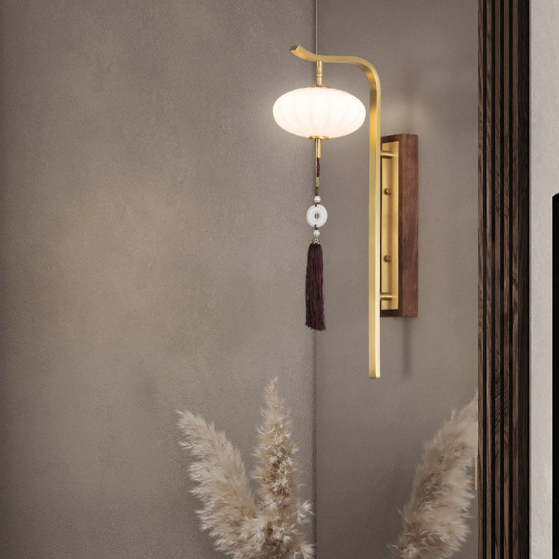 Oval Lantern Copper Walnut Wall Lamp