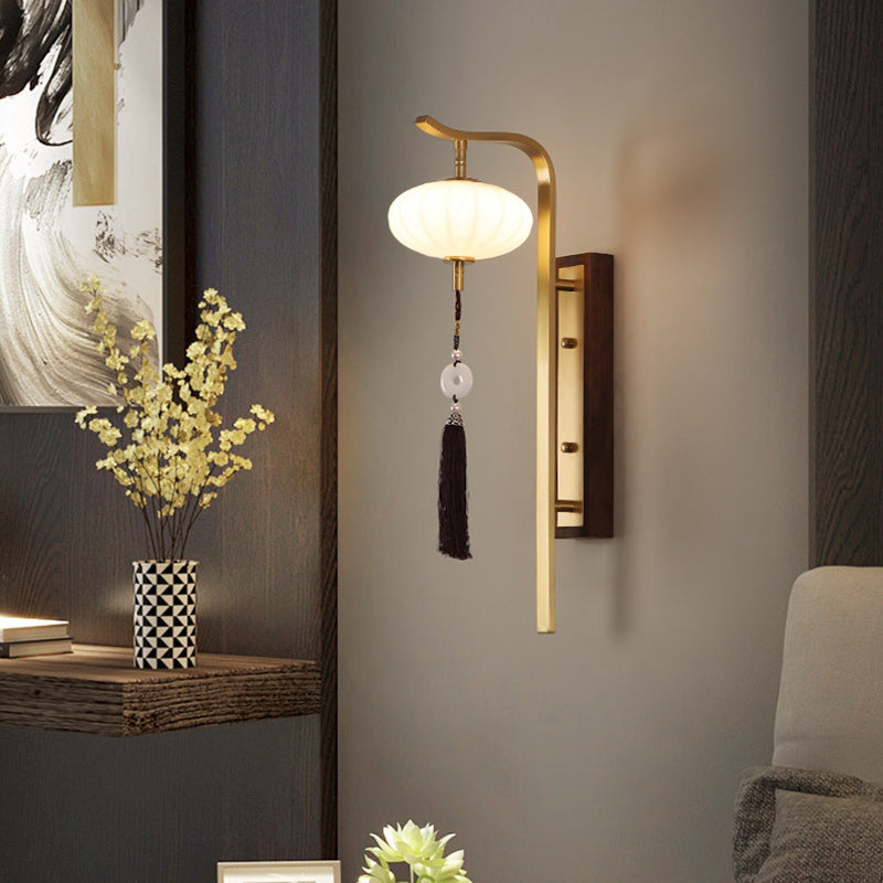 Oval Lantern Copper Walnut Wall Lamp