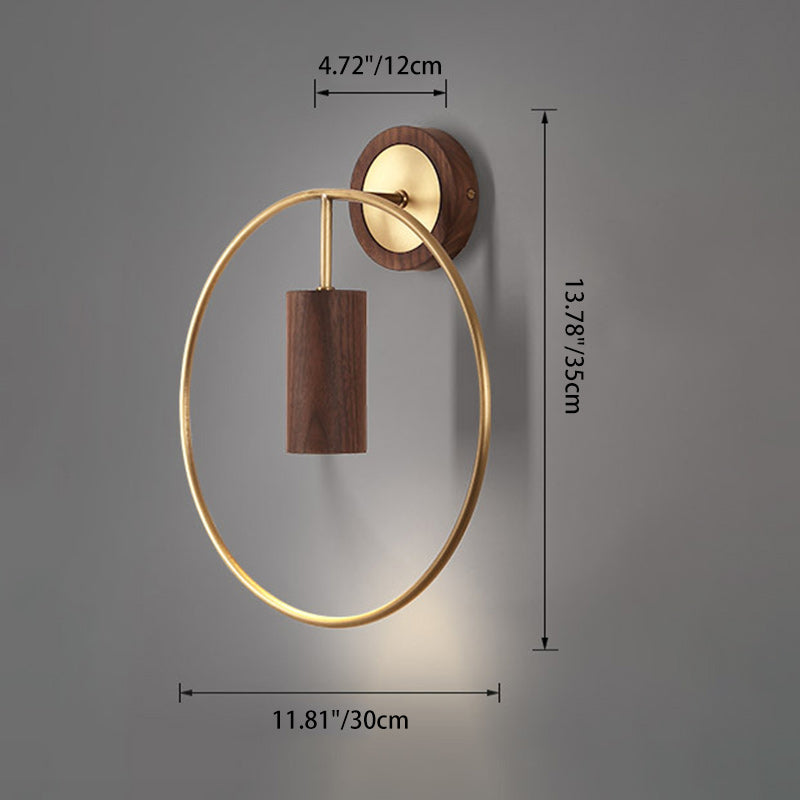 Circle Cylinder Copper Walnut Wall Lamp