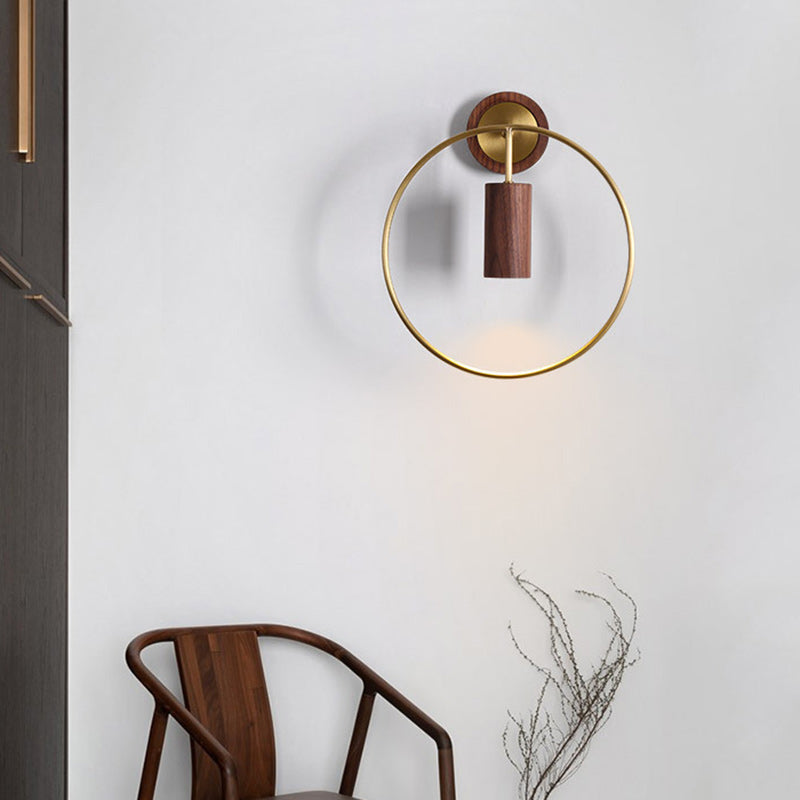 Circle Cylinder Copper Walnut Wall Lamp