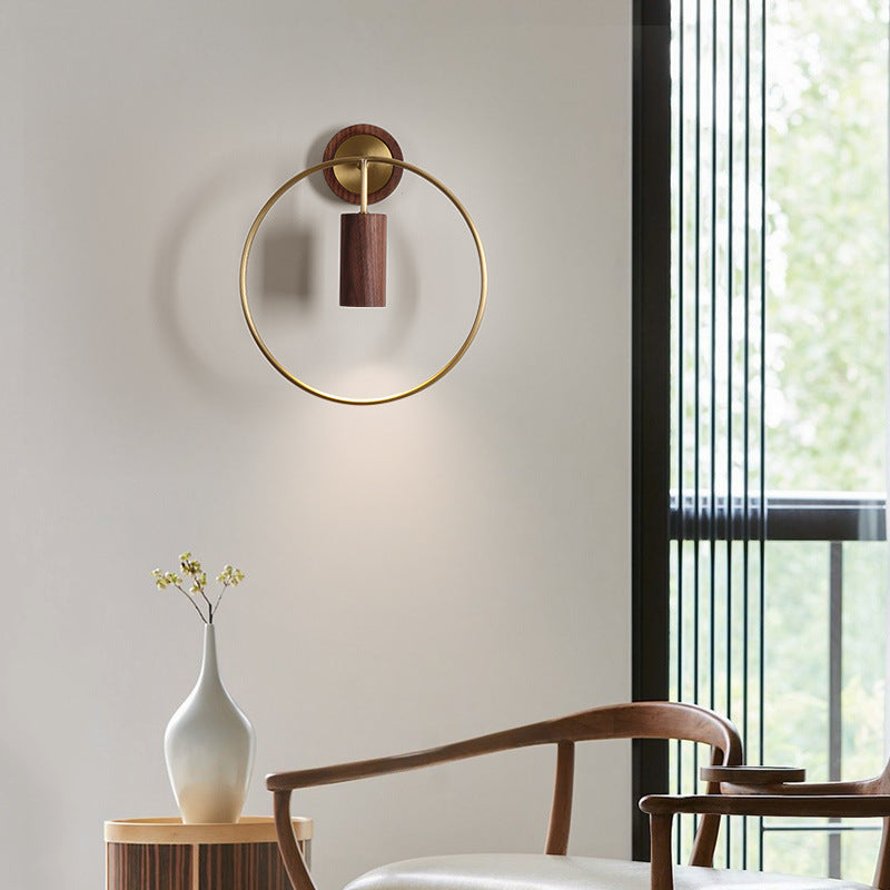 Circle Cylinder Copper Walnut Wall Lamp