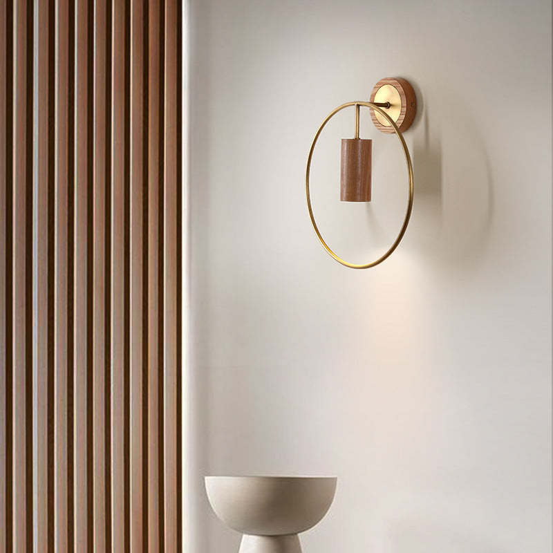 Circle Cylinder Copper Walnut Wall Lamp