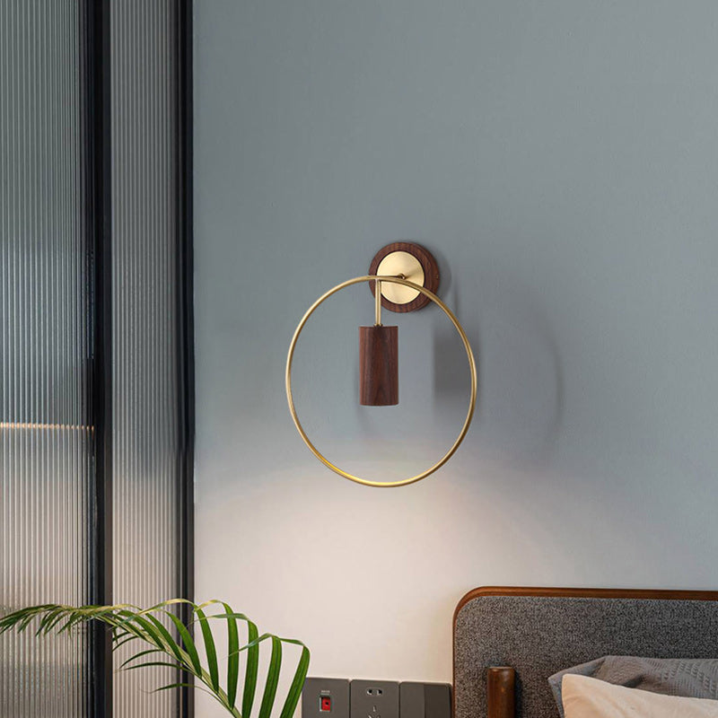 Circle Cylinder Copper Walnut Wall Lamp